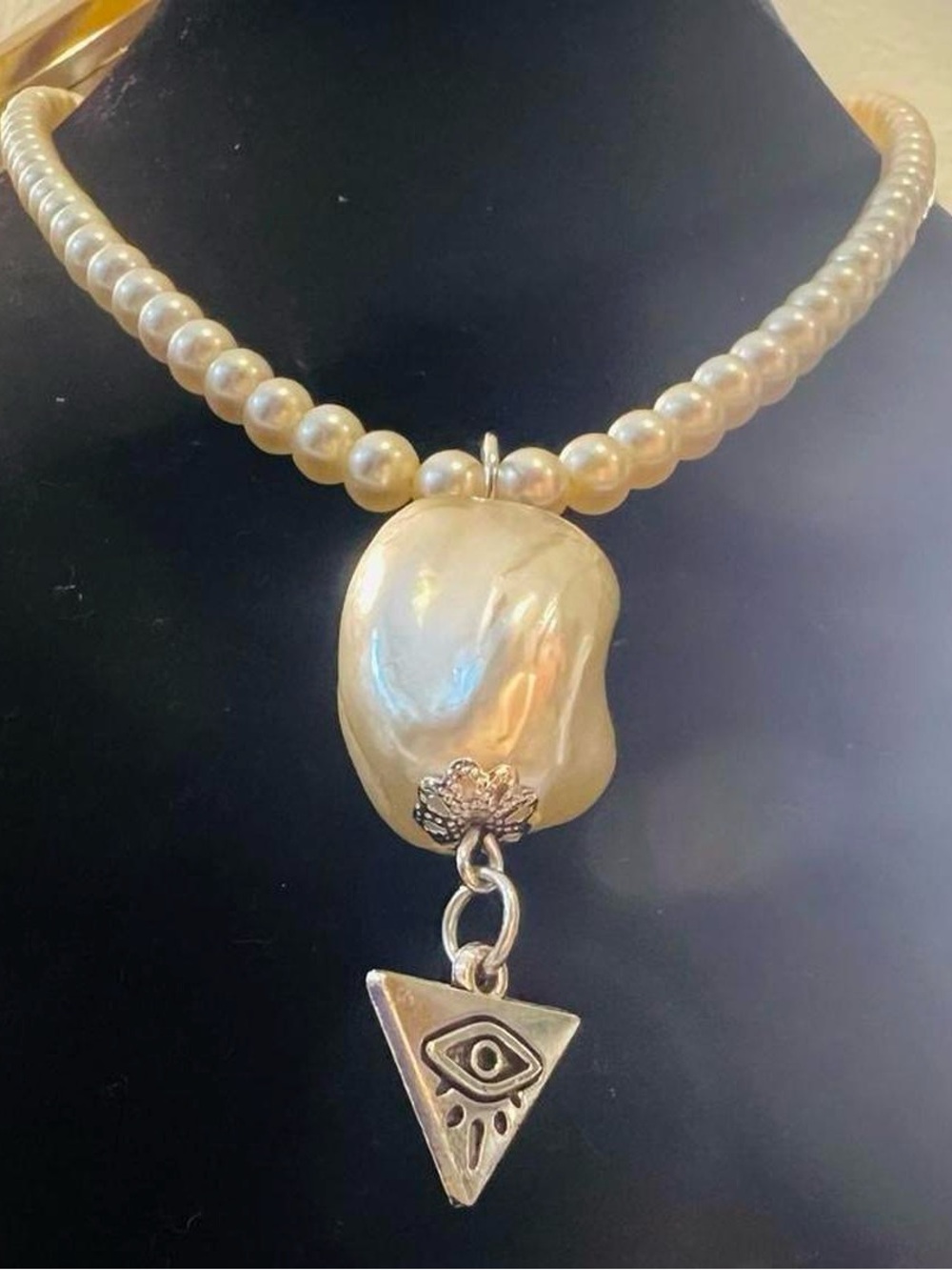Chunky Vintage Faux Pearl Evil Eye Up cycled earring and necklace set